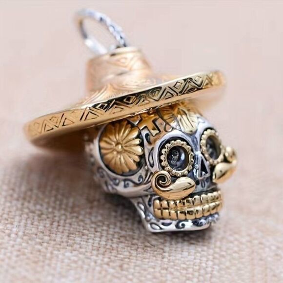 Day of the Dead Sugar Skull Sombrero Necklace / Pendant #734 - Picture 9 of 12